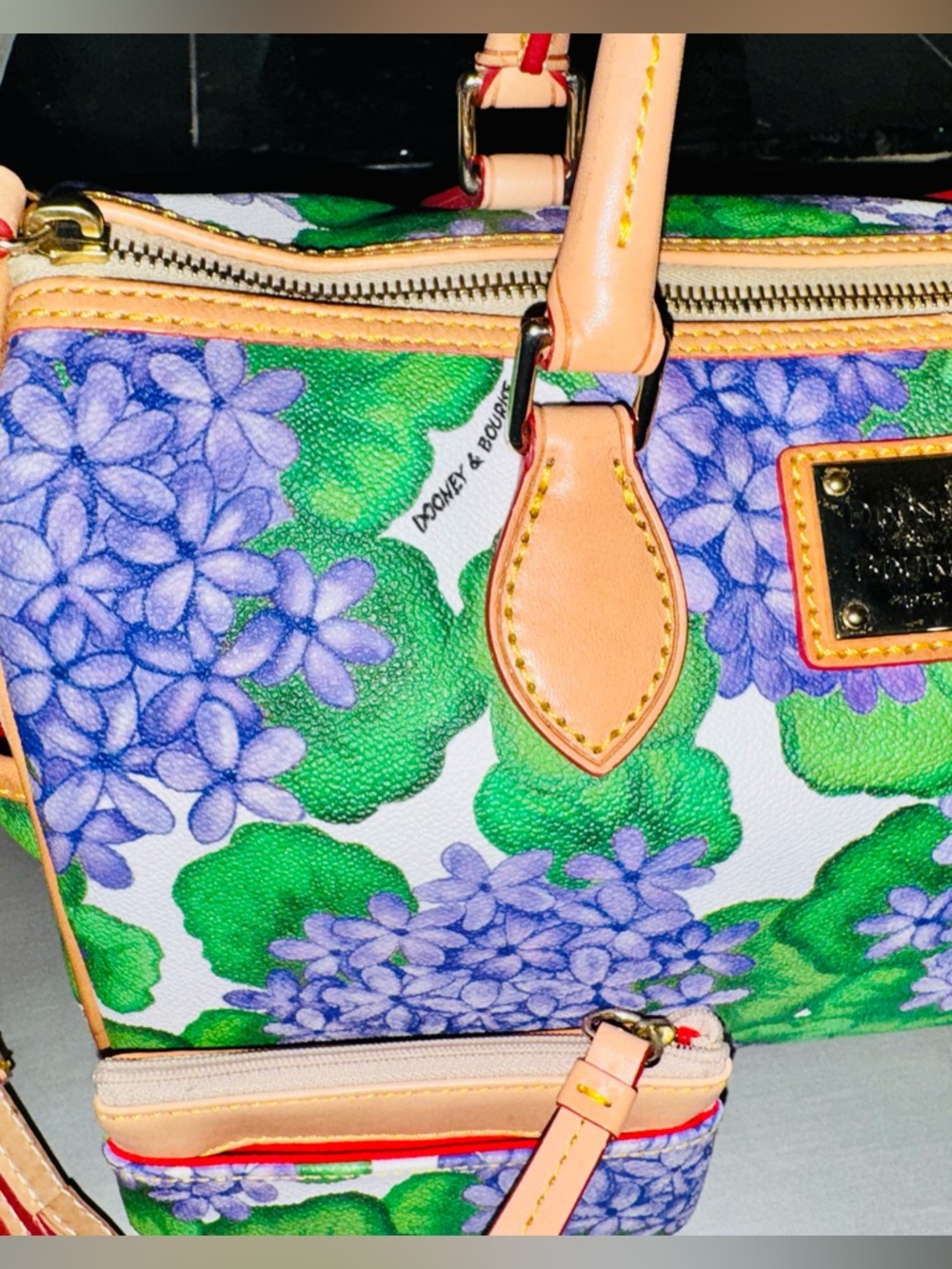 Dooney & Bourke Purple Hydrangea Floral Satchel & coin-pouch - EUC - Picture 8 of 16